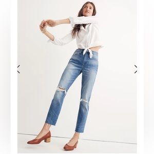 Madewell jeans- The High-Rise Slim Crop Boyjean: Knee-Rip Edition